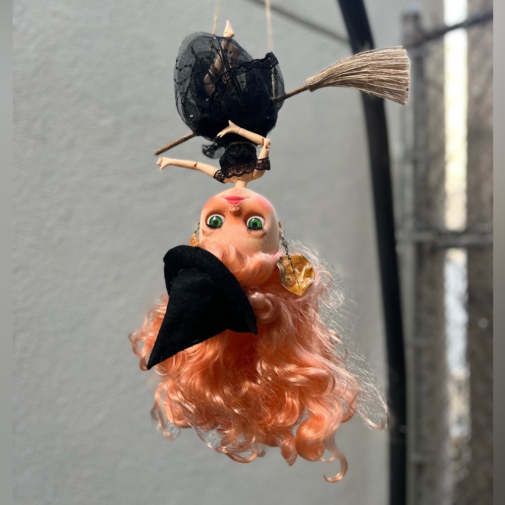 Hanging Blythe Witch Doll with Orange Hair and Black Lace dress 🧙‍♀️